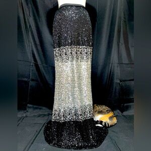 Nasty Gal XS Maxi High Waist Sequin Black Solver Ombré Skirt